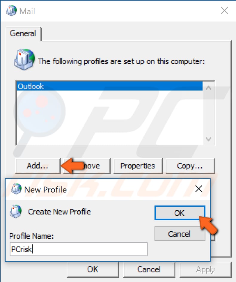create new outlook profile step 4