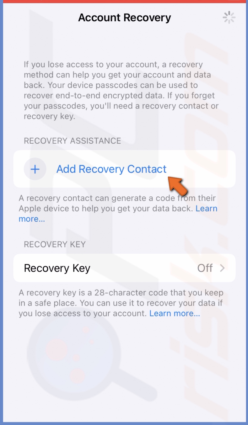 Tap on Add Recovery Contact
