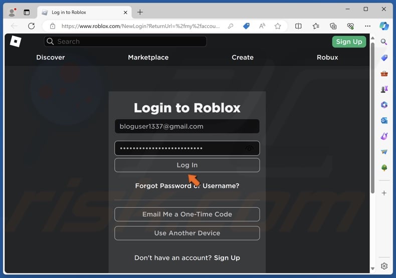 Enter your login credentials and click Log In
