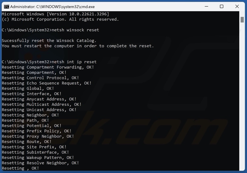 Run netsh winsock reset and netsh int ip reset commands