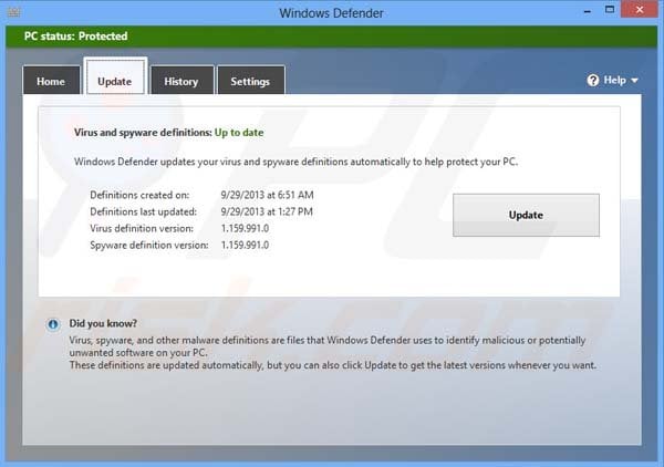 Updating Windows Defender