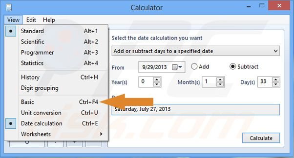 Windows 8 calculator - changing back to default