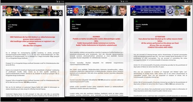 android ransomware targeting Finland Norway and Australia