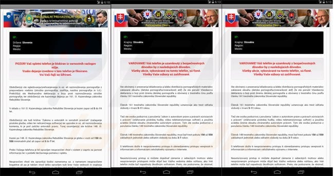 android ransomware targeting Slovenia Slovakia and Turkey