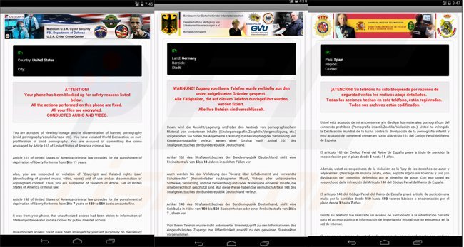 android ransomware targeting USA Germany and Spain
