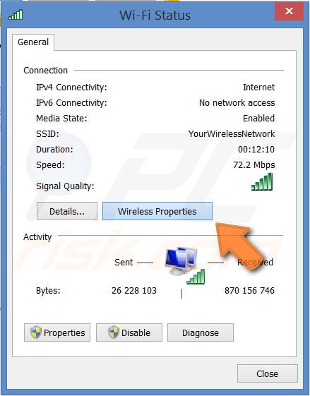 Opening Wireless Properties in the Wi-Fi settings