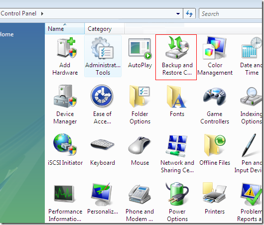 backup and restore icon control panel