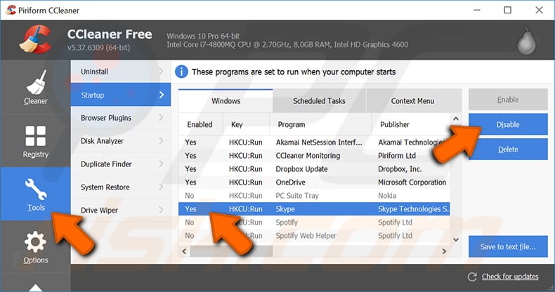 Disable startup programs win7