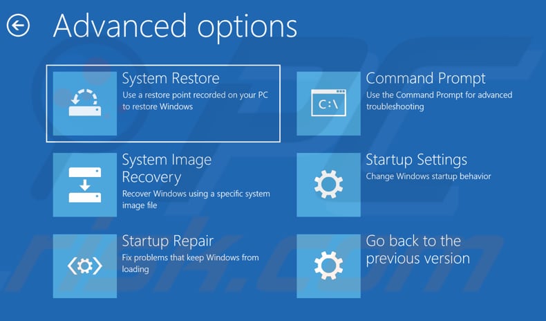recovery using advanced startup options