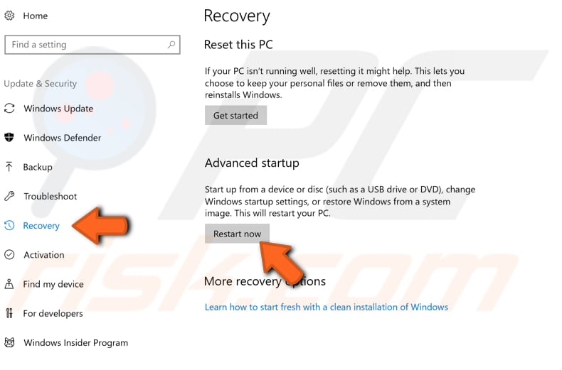 recovery using advanced startup options step 2