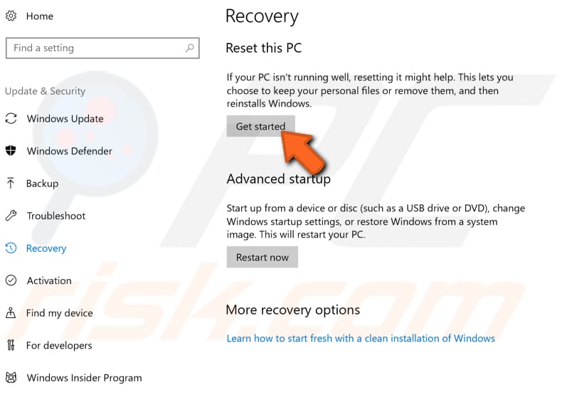 recovery using reset this pc