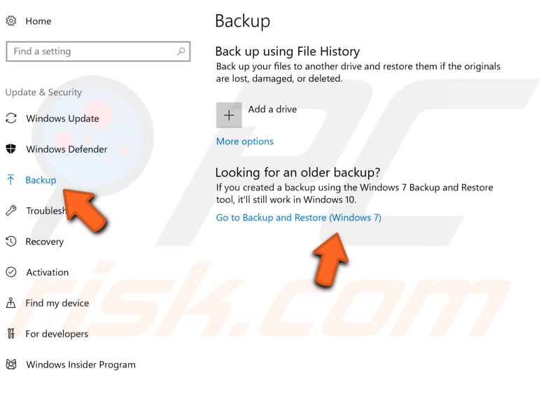 backup using back up and restore in windows 10 step 3