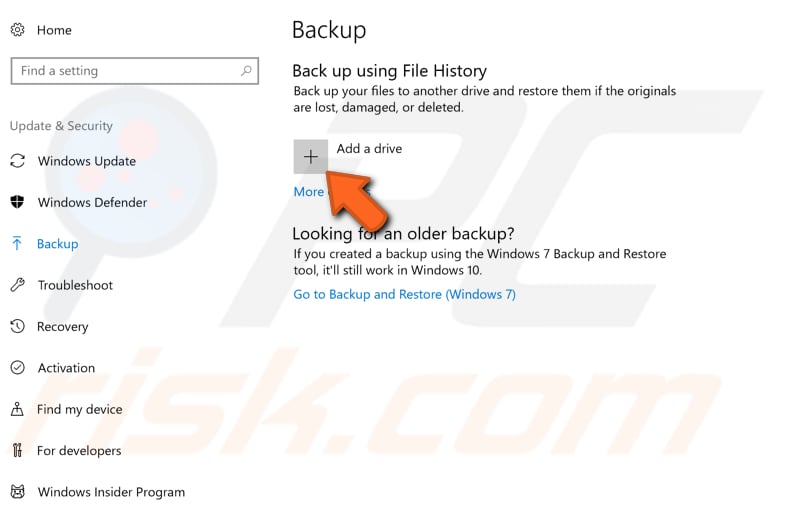 backup using file history in windows 10 step 1