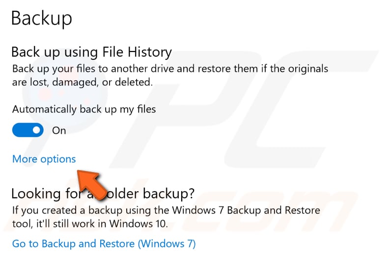backup using file history in windows 10 step 3
