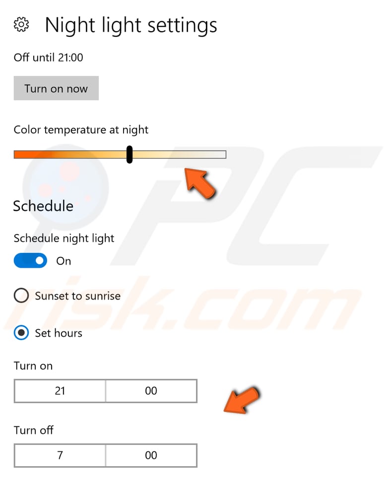 night light settings step 2