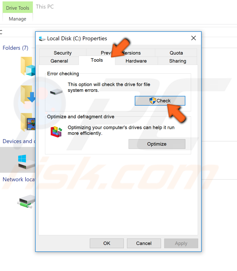 check your hard drive with microsoft error check tool step 2