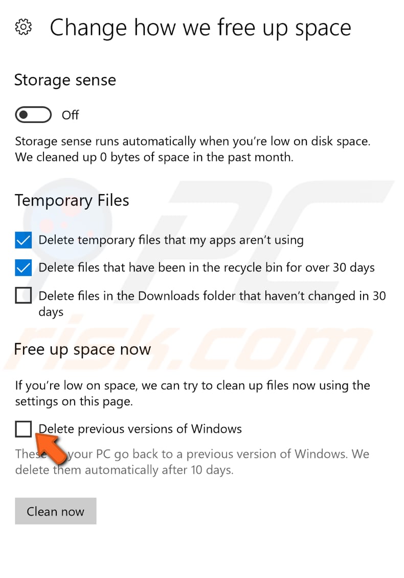 delete windows.old folder using storage sense feature step 3