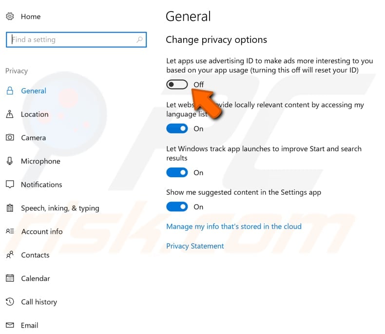turn off advertising id in windows 10