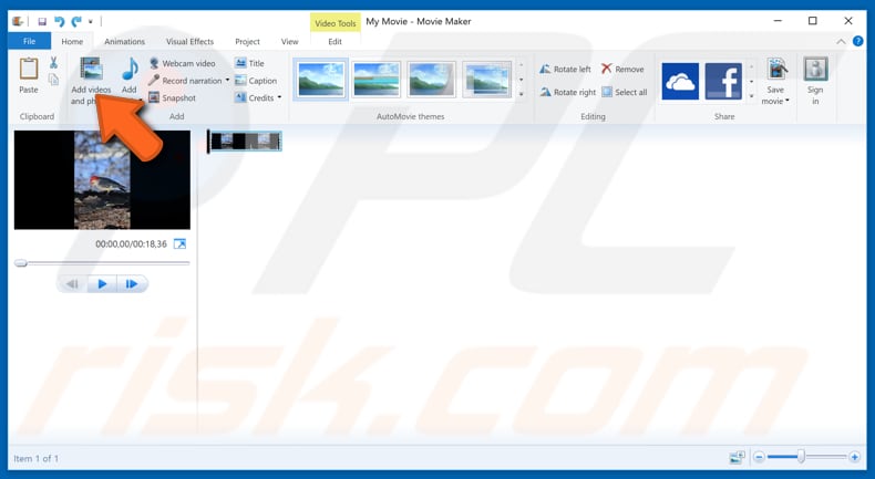 rotate video with windows movie maker step 2