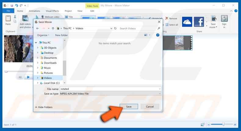 rotate video with windows movie maker step 6