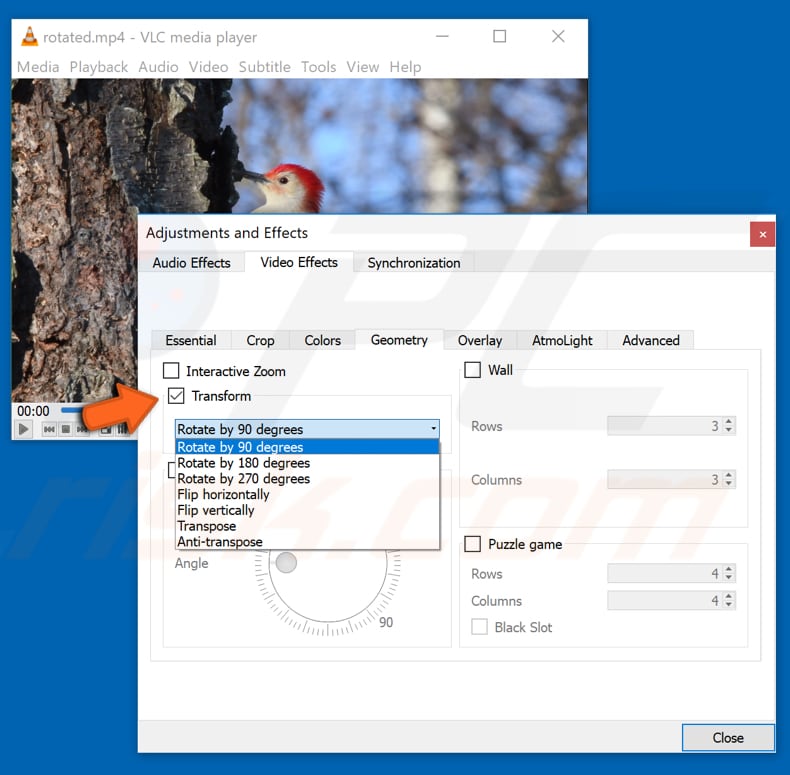 rotate video with vlc media player step 4