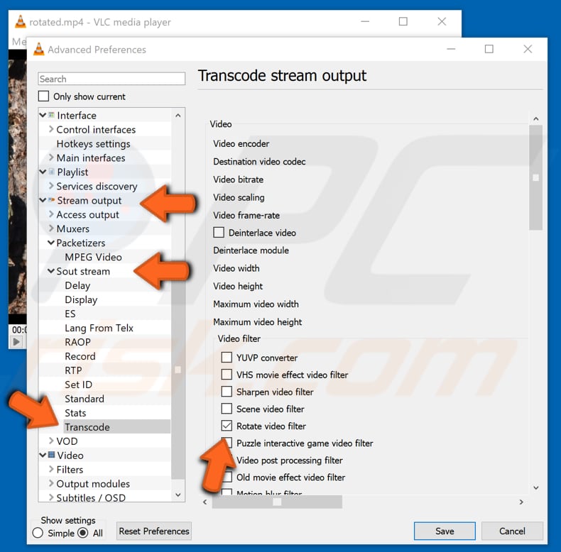 VLC Media player rotated video during convert