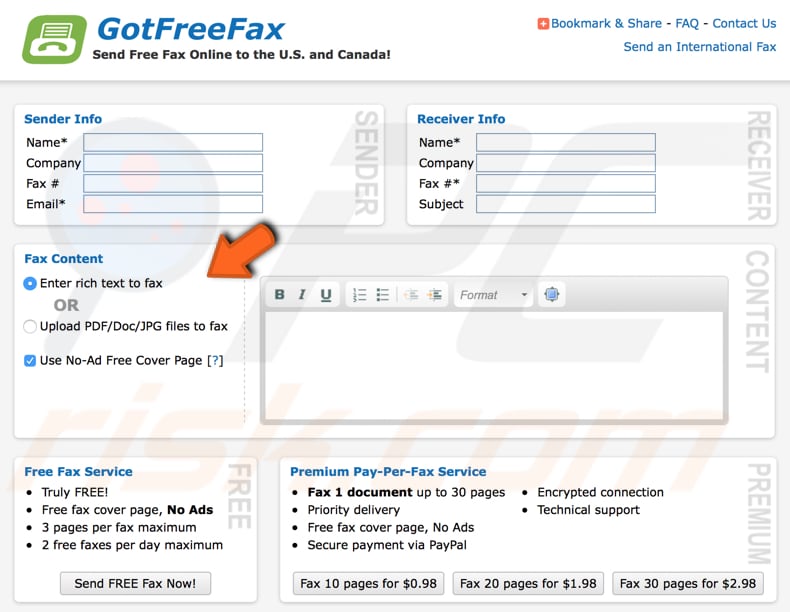 send fax online with gotfreefax