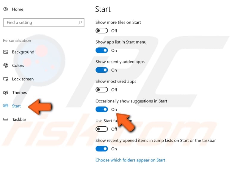 turn off start menu suggestions step 2