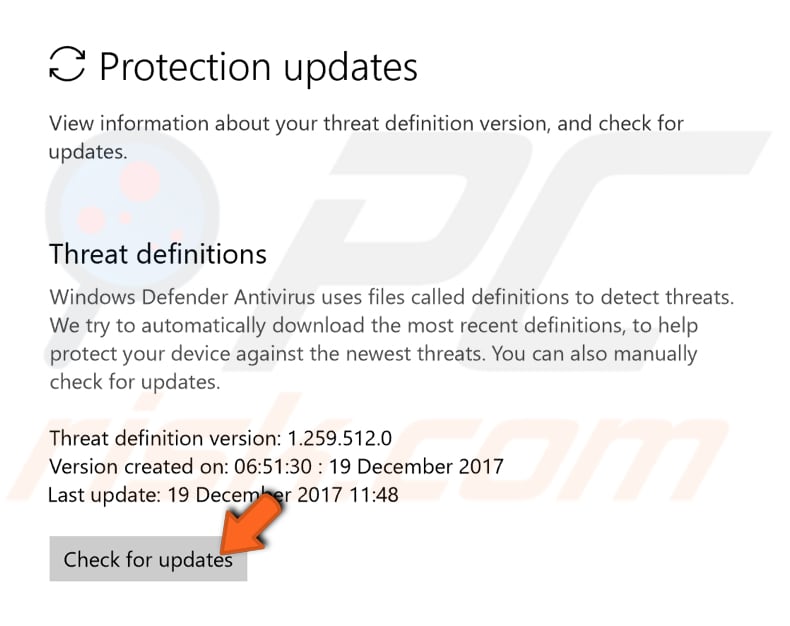 update your windows defender step 2