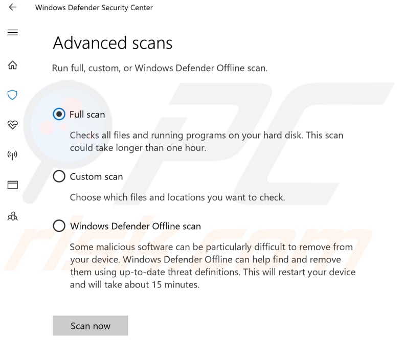 scan for viruses manually in windows defender step 2