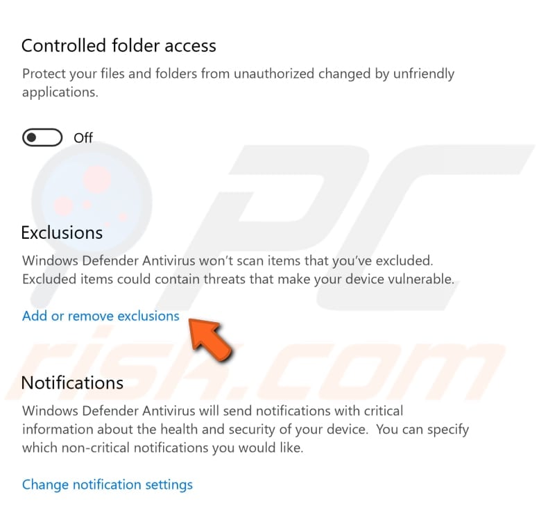 add or remove exclusions for your virus protection in windows defender step 1
