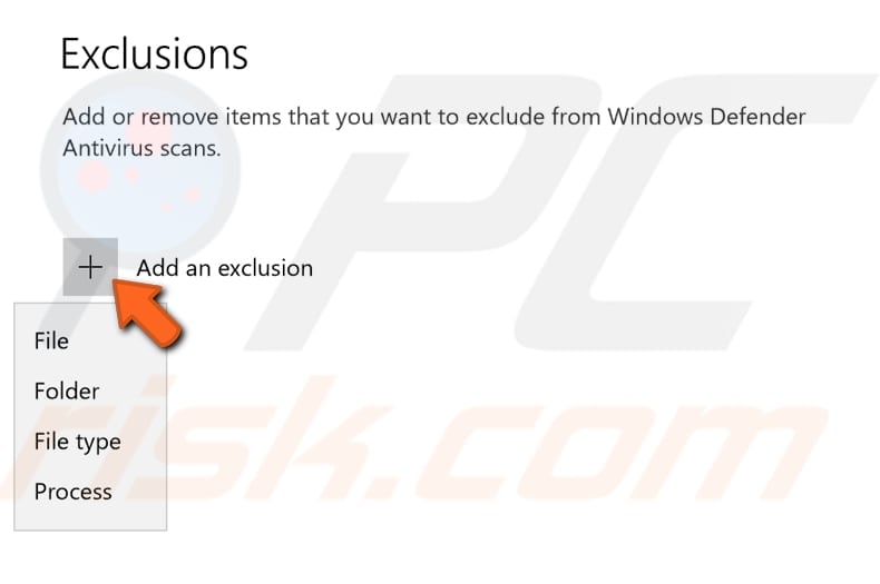 add or remove exclusions for your virus protection in windows defender step 12