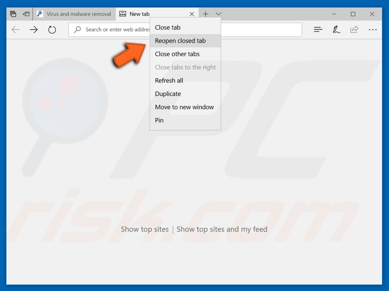 How to restore recently closed tabs in Microsoft Edge step 1