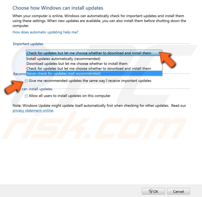 preventing windows 7 from automatically downloading and installing updates step 4
