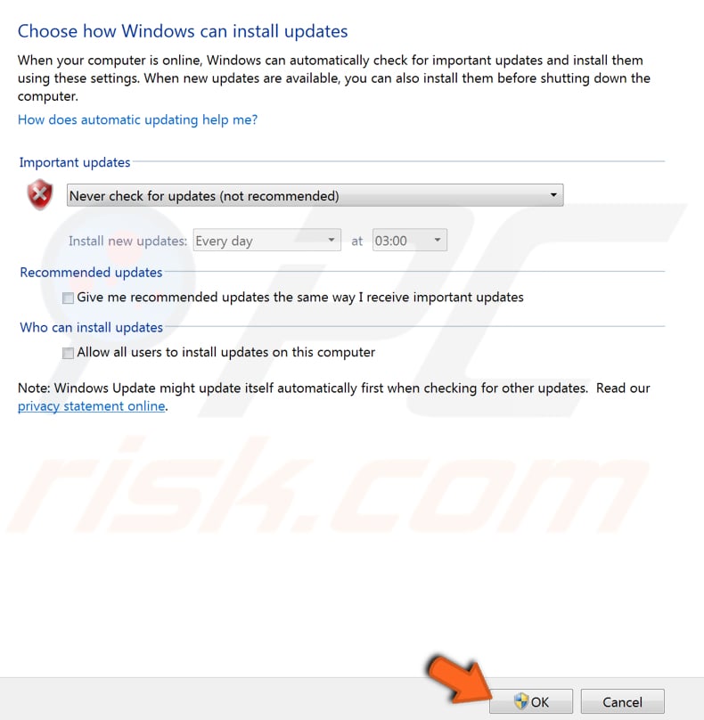 preventing windows 7 from automatically downloading and installing updates step 5