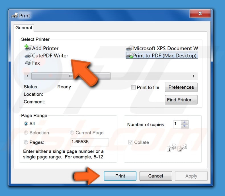 How to print to PDF in Windows 7 step 1