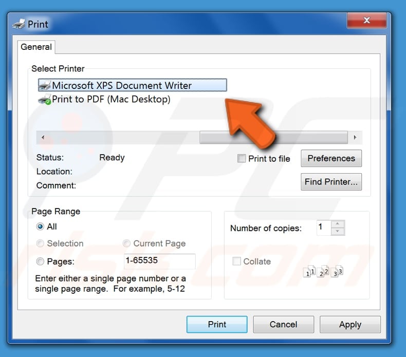 How to print to XPS in Windows 7 step 1