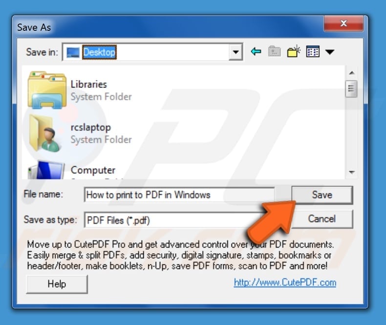How to print to PDF in Windows 7 step 2