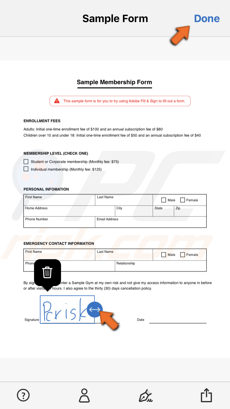 sign documents electronically on iPad or iPhone using Adobe Fill Sign step 4