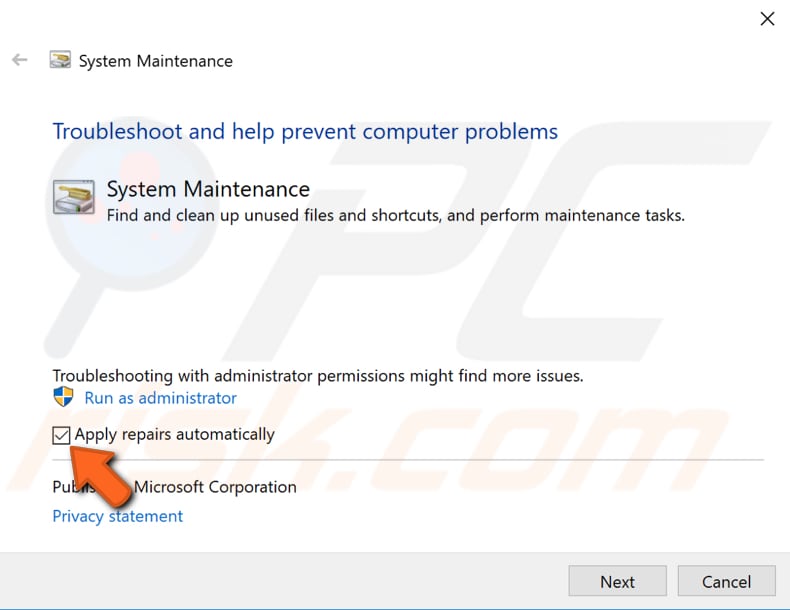 run system maintenance troubleshooting step 3