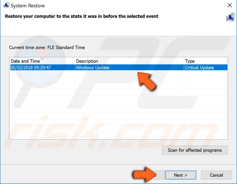 restore your system using restore points step 3