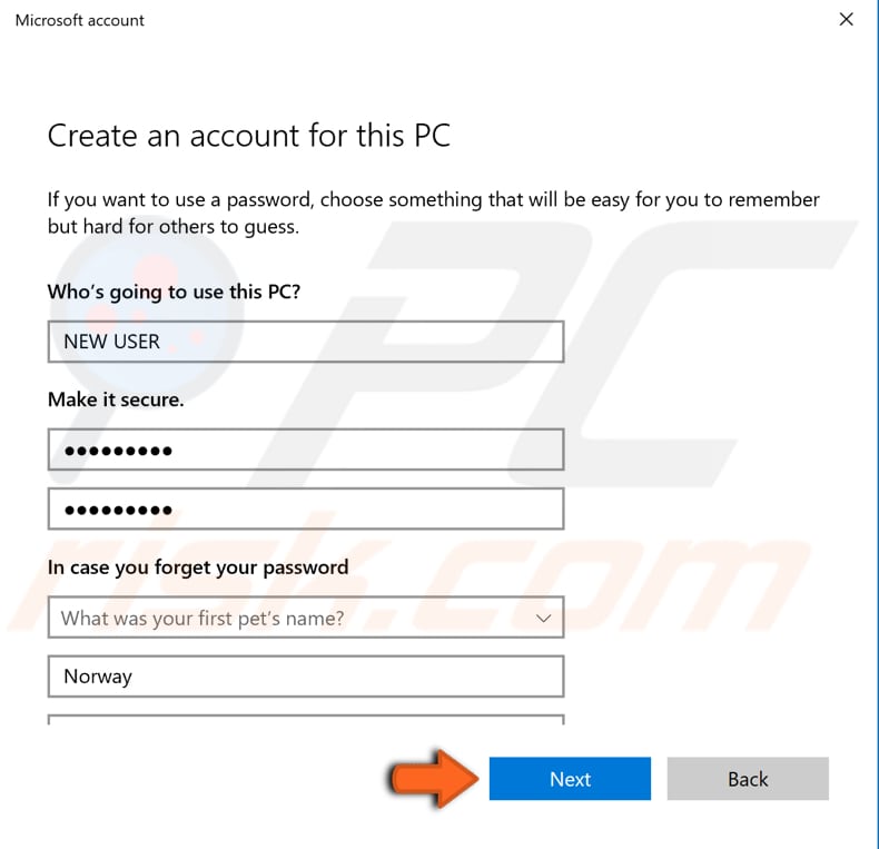 create a new user account step 5