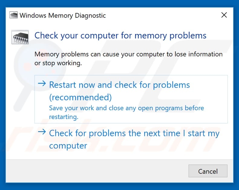 run memory diagnostic tool step 2