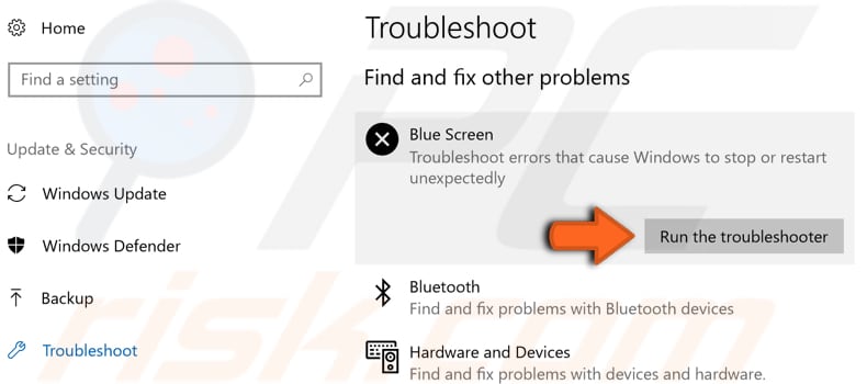 run blue screen troubleshooter step 2
