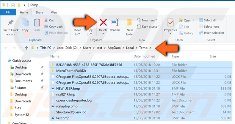 delete temporary files manually step 2