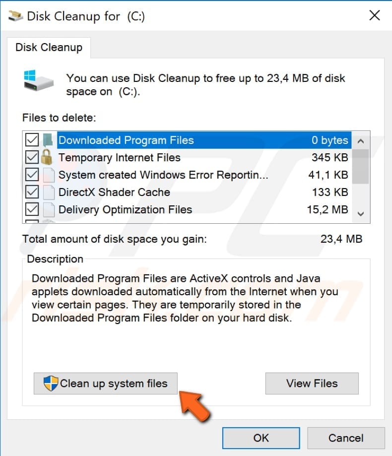 use disk cleanup tool step 2