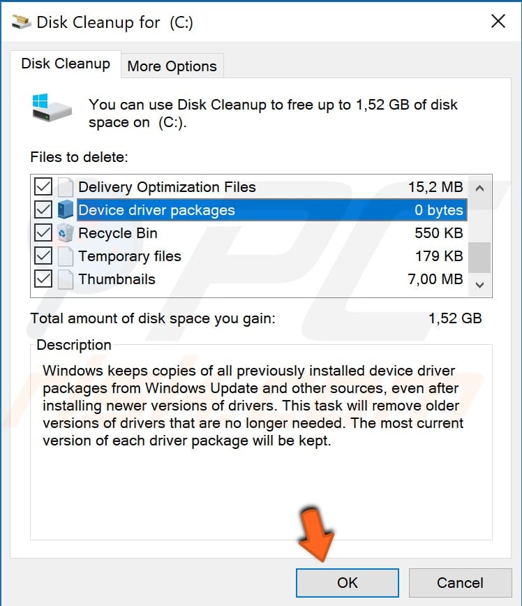 use disk cleanup tool step 3
