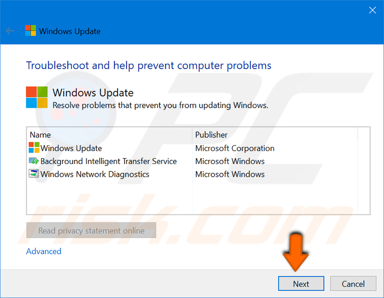 use windows update troubleshooter step 1