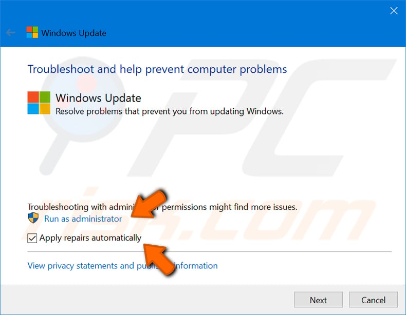 use windows update troubleshooter step 2