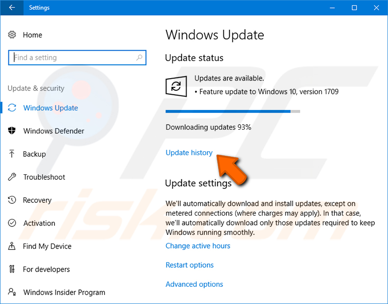 windows update history windows 10 step 1